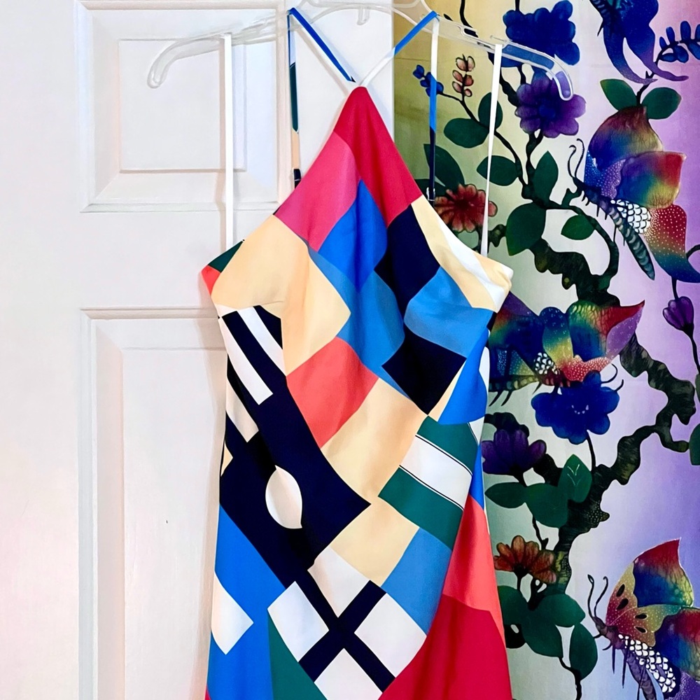 STAUD Multicolor Geometric Halter Maxi Dress — Red, Blue, Green & Yellow NWT - Picture 10 of 16